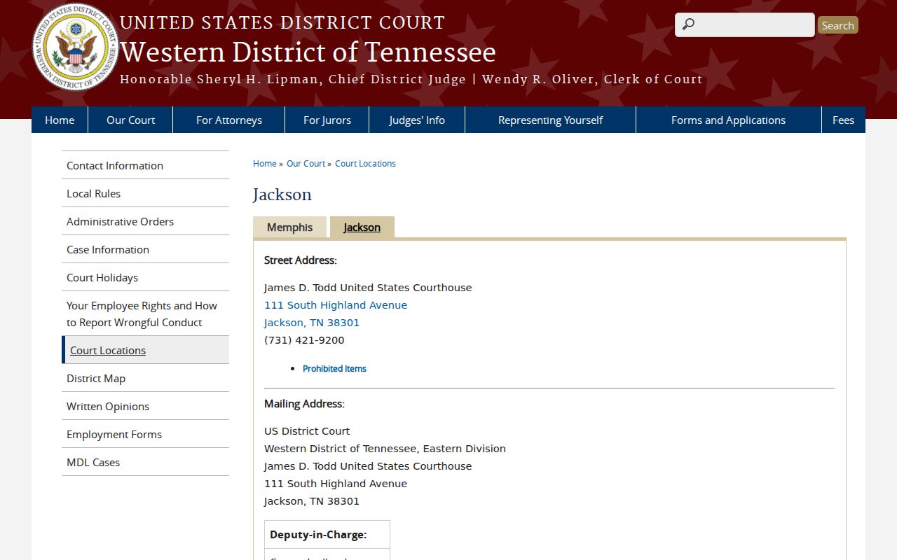 Federal courthouse location distinguished from Jackson court docket records