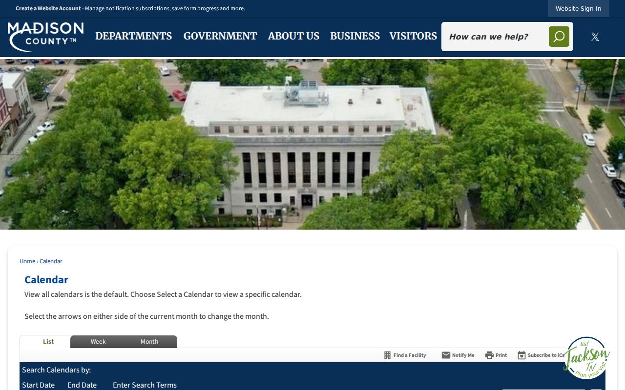 Madison County court calendar category search