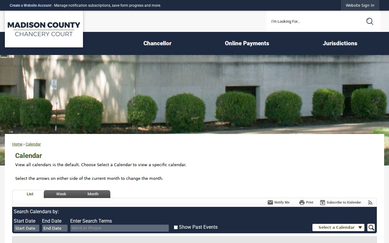 Madison County Chancery court calendar controls