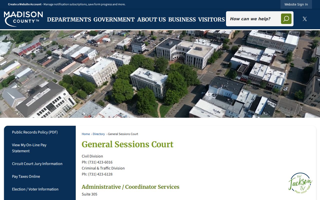Madison County criminal docket General Sessions directory