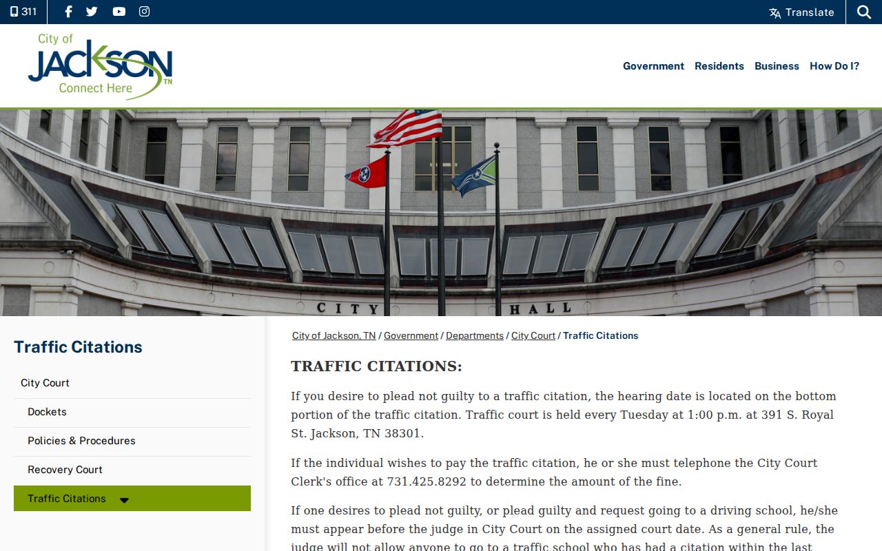 Jackson City Court official traffic citation instructions