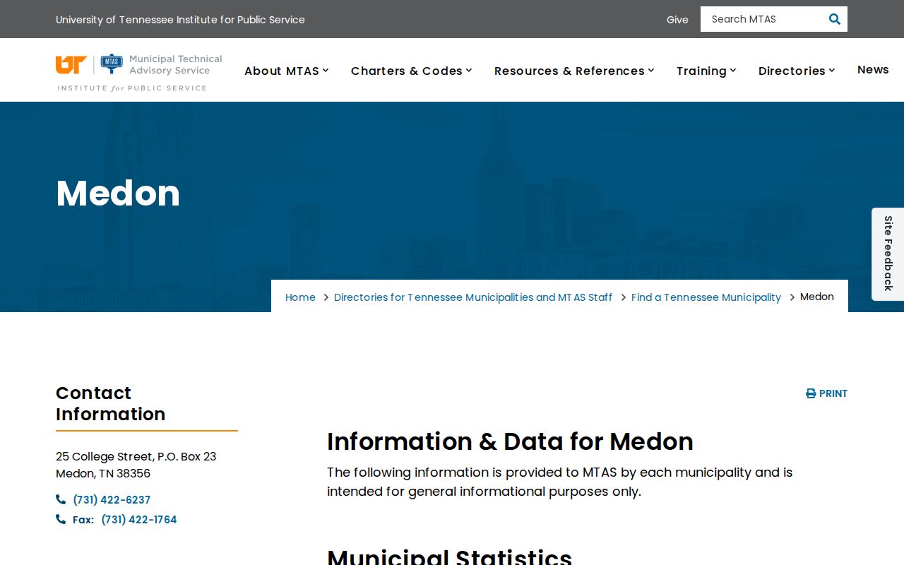 Official MTAS municipal profile for Medon court docket research